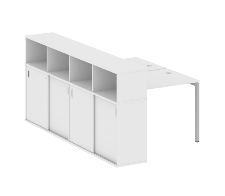 Metal System Quattro Рабочая станция с шкафом-купе на П-образном м/к 40БП.РС-СШК-4.1 Т Белый/Металл