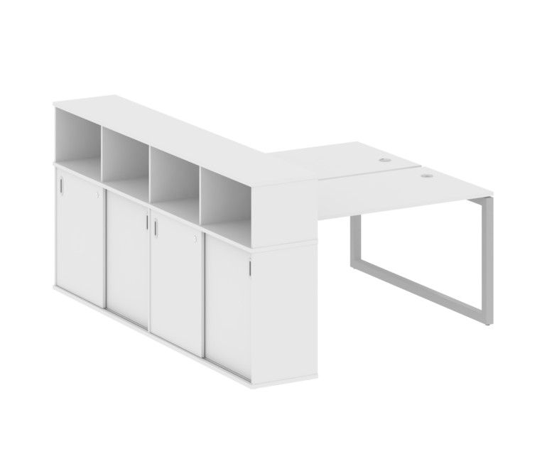 Metal System Quattro Рабочая станция с шкафом-купе на О-образном м/к 50БО.РС-СШК-4.3 Т Белый/Металл