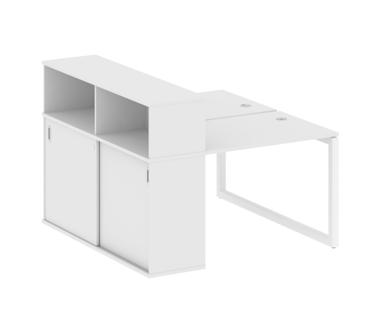 Metal System Quattro Рабочая станция с шкафом-купе на О-образном м/к 50БО.РС-СШК-2.1 Т Белый/Металл