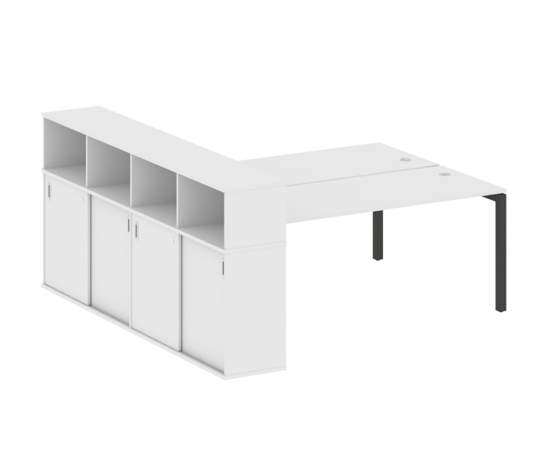 Metal System Quattro Рабочая станция с шкафом-купе на П-образном м/к 50БП.РС-СШК-4.5 Т Белый/Металл