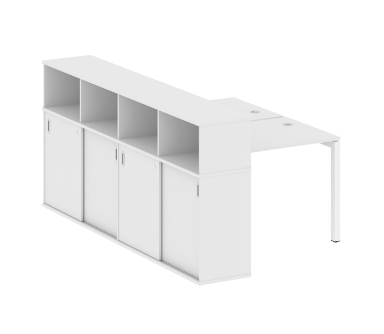 Metal System Quattro Рабочая станция с шкафом-купе на П-образном м/к 50БП.РС-СШК-4.1 Т Белый/Металл