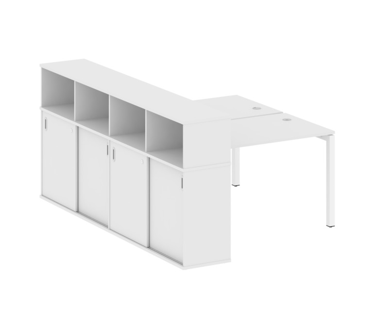 Metal System Quattro Рабочая станция с шкафом-купе на П-образном м/к 50БП.РС-СШК-4.2 Т Белый/Металл
