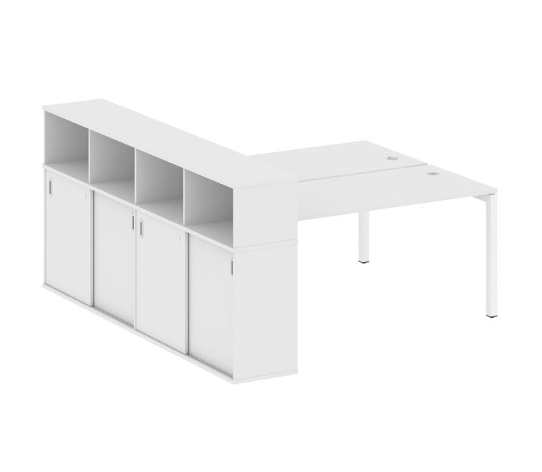 Metal System Quattro Рабочая станция с шкафом-купе на П-образном м/к 50БП.РС-СШК-4.4 Т Белый/Металл