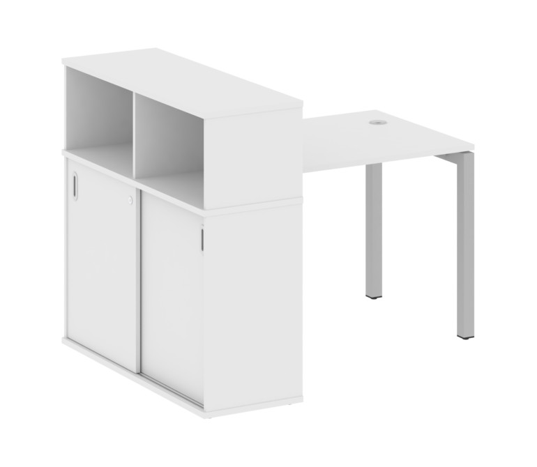 Metal System Quattro Стол письменный с шкафом-купе на П-образном м/к 50БП.РС-СШК-3.1 Т Белый/Металл
