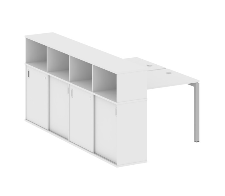 Metal System Quattro Рабочая станция с шкафом-купе на П-образном м/к 50БП.РС-СШК-4.1 Т Белый/Металл