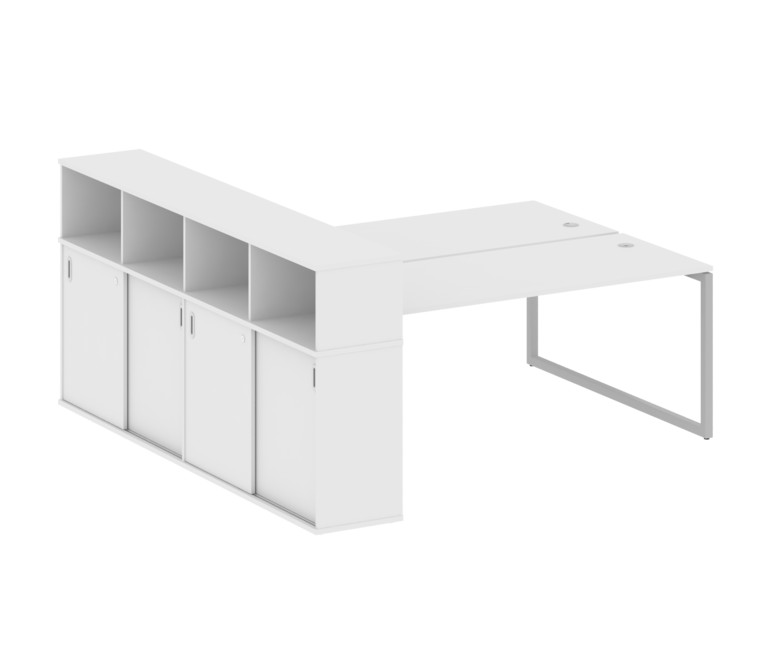 Metal System Quattro Рабочая станция с шкафом-купе на О-образном м/к 40БО.РС-СШК-4.5 Т Белый/Металл