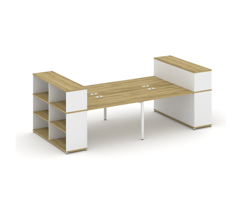 Concept Рабочая станция с опорными стеллажами с надставкой низ. CN.DRS-254 Дуб Винченцо/Белый Брилли
