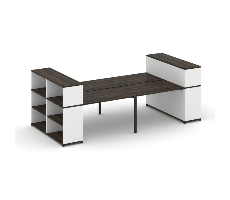 Concept Рабочая станция с опорными стеллажами с надставкой низ. CN.DRS-254 Дуб Мали/Белый Бриллиант/
