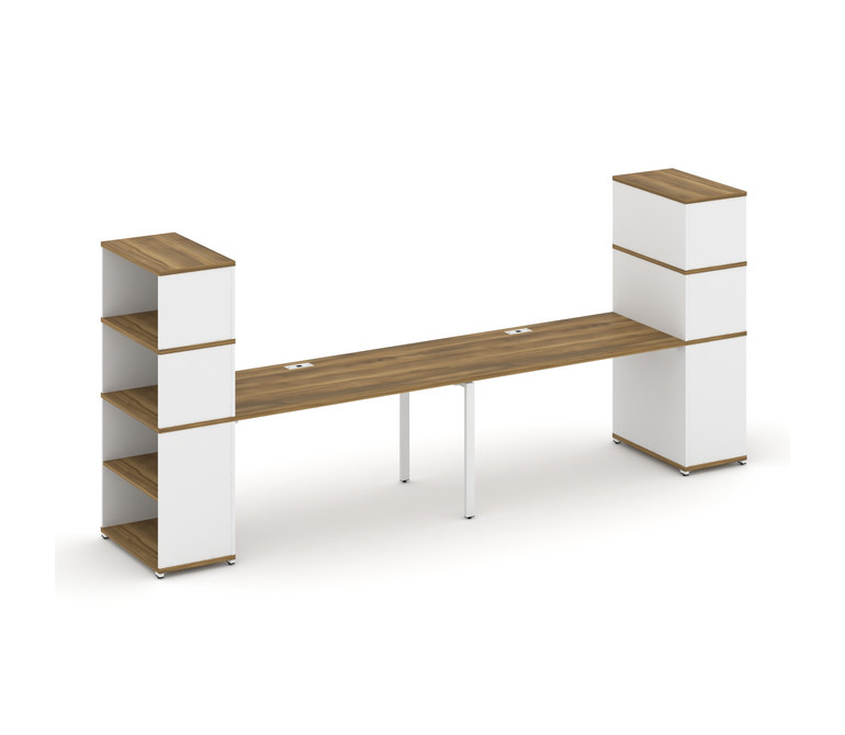 Concept Рабочая станция с опорными стеллажами с надставкой выс. CN.ORS-215 Сандал Янтарный/Белый Бри