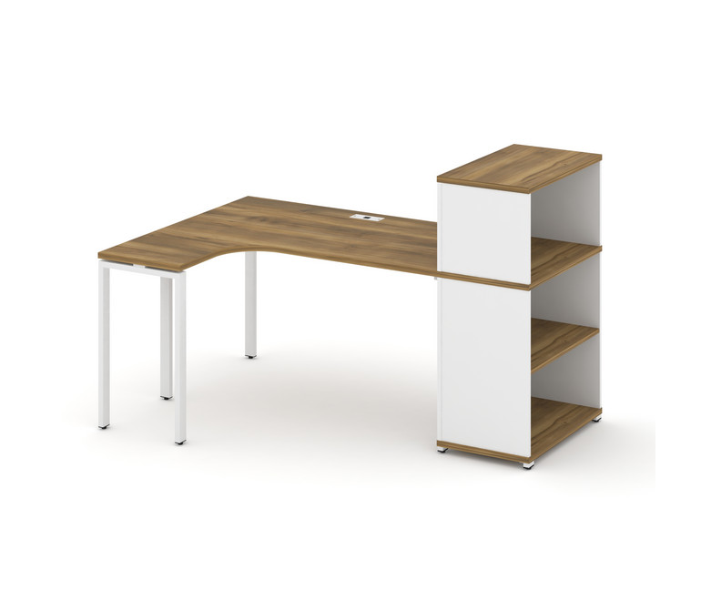 Concept Стол эргономичный с опорным стеллажом с надставкой низ. CN.SA-205(L) Сандал Янтарный/Белый Б