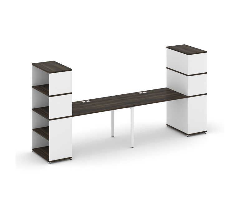 Concept Рабочая станция с опорными стеллажами с надставкой выс. CN.ORS-214 Дуб Мали/Белый Бриллиант/