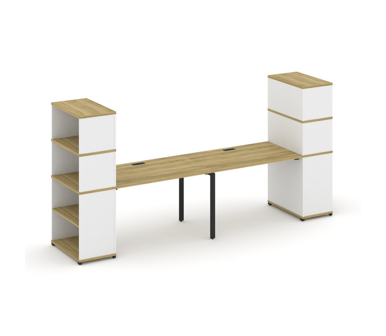 Concept Рабочая станция с опорными стеллажами с надставкой выс. CN.ORS-214 Дуб Винченцо/Белый Брилли