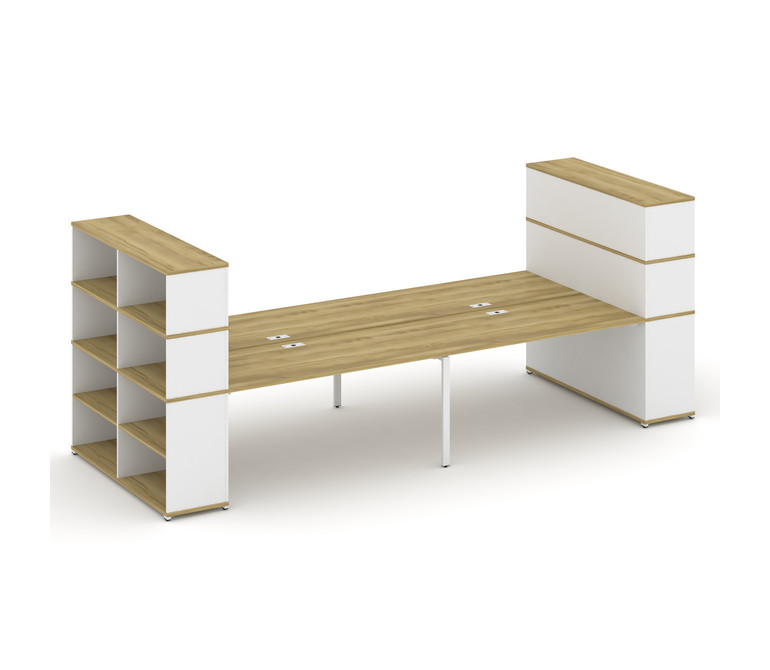 Concept Рабочая станция с опорными стеллажами с надставкой выс. CN.DRS-260 Дуб Винченцо/Белый Брилли