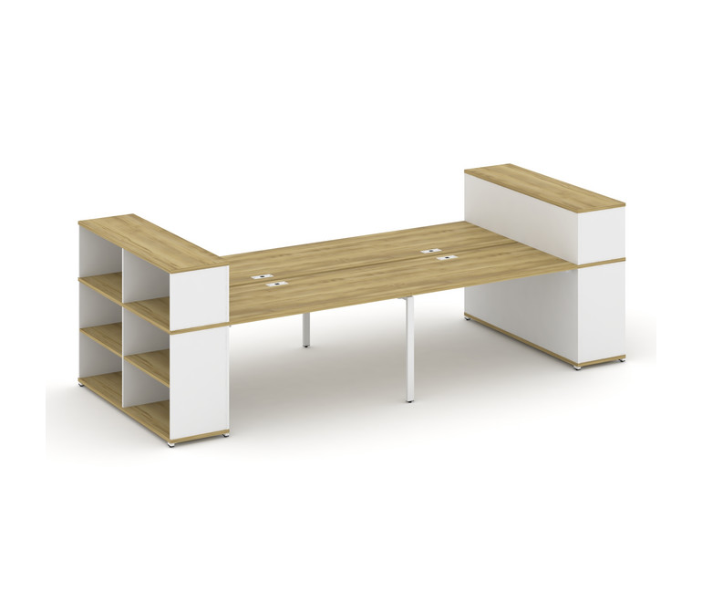 Concept Рабочая станция с опорными стеллажами с надставкой низ. CN.DRS-255 Дуб Винченцо/Белый Брилли