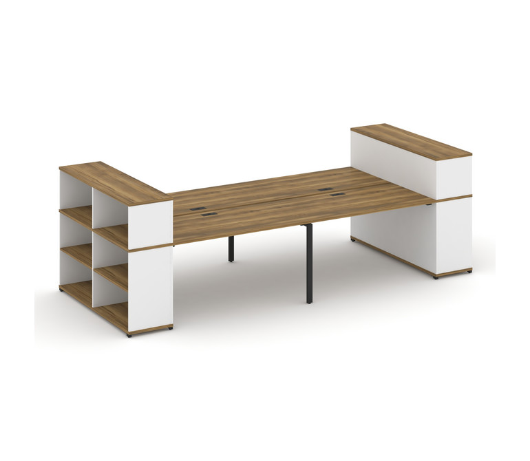 Concept Рабочая станция с опорными стеллажами с надставкой низ. CN.DRS-255 Сандал Янтарный/Белый Бри