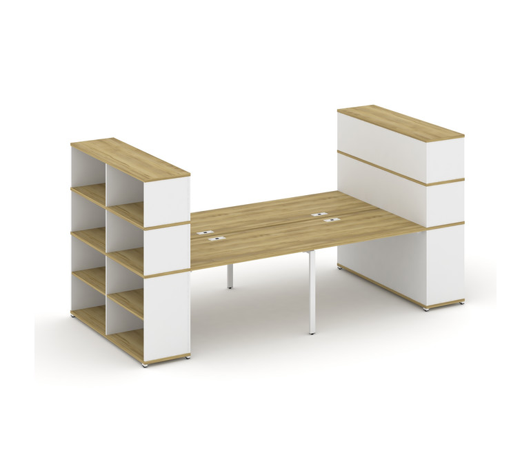 Concept Рабочая станция с опорными стеллажами с надставкой выс. CN.DRS-258 Дуб Винченцо/Белый Брилли