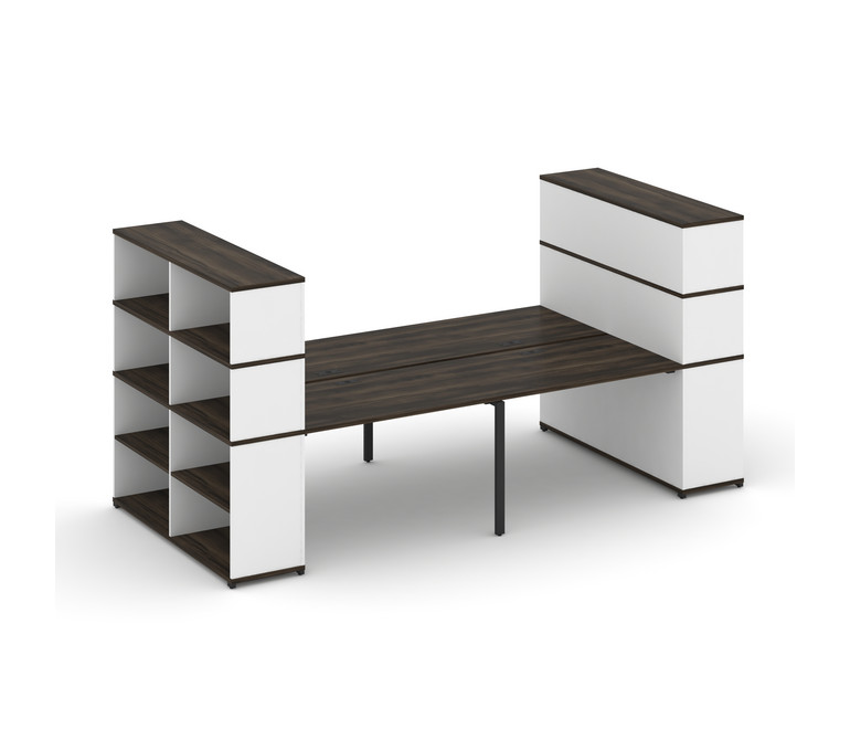 Concept Рабочая станция с опорными стеллажами с надставкой выс. CN.DRS-258 Дуб Мали/Белый Бриллиант/