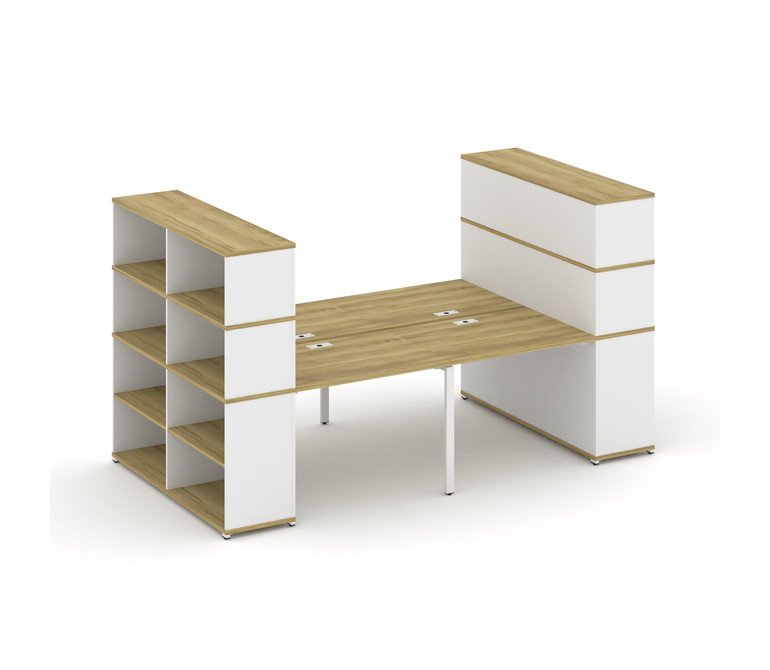 Concept Рабочая станция с опорными стеллажами с надставкой выс. CN.DRS-257 Дуб Винченцо/Белый Брилли