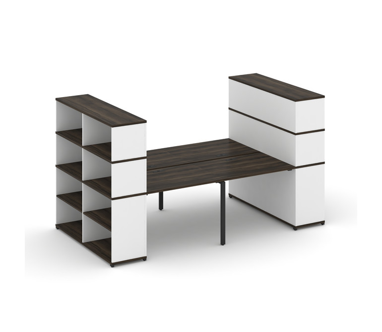Concept Рабочая станция с опорными стеллажами с надставкой выс. CN.DRS-257 Дуб Мали/Белый Бриллиант/