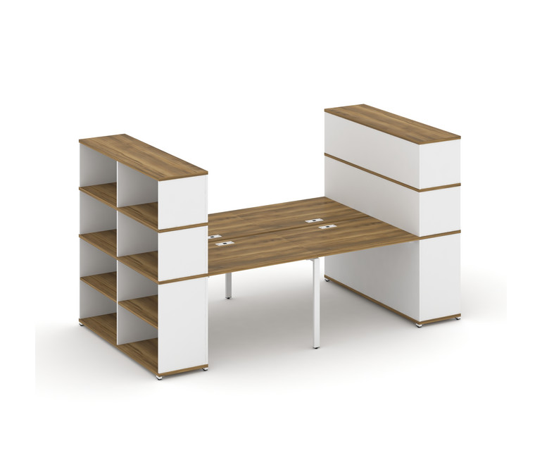 Concept Рабочая станция с опорными стеллажами с надставкой выс. CN.DRS-257 Сандал Янтарный/Белый Бри