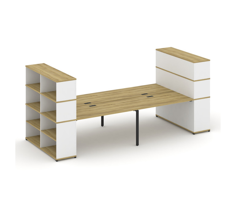 Concept Рабочая станция с опорными стеллажами с надставкой выс. CN.DRS-259 Дуб Винченцо/Белый Брилли