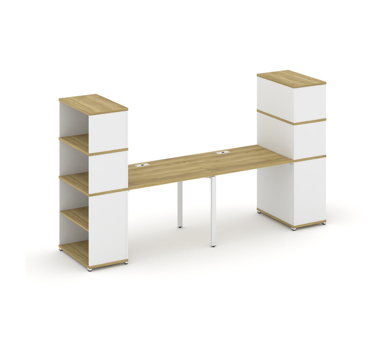 Concept Рабочая станция с опорными стеллажами с надставкой выс. CN.ORS-213 Дуб Винченцо/Белый Брилли