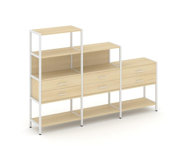 Shelf System Трехсекционный стеллаж четырех/трех/двухярусный с ящиками SN.STM-431 Акация Лорка/Метал