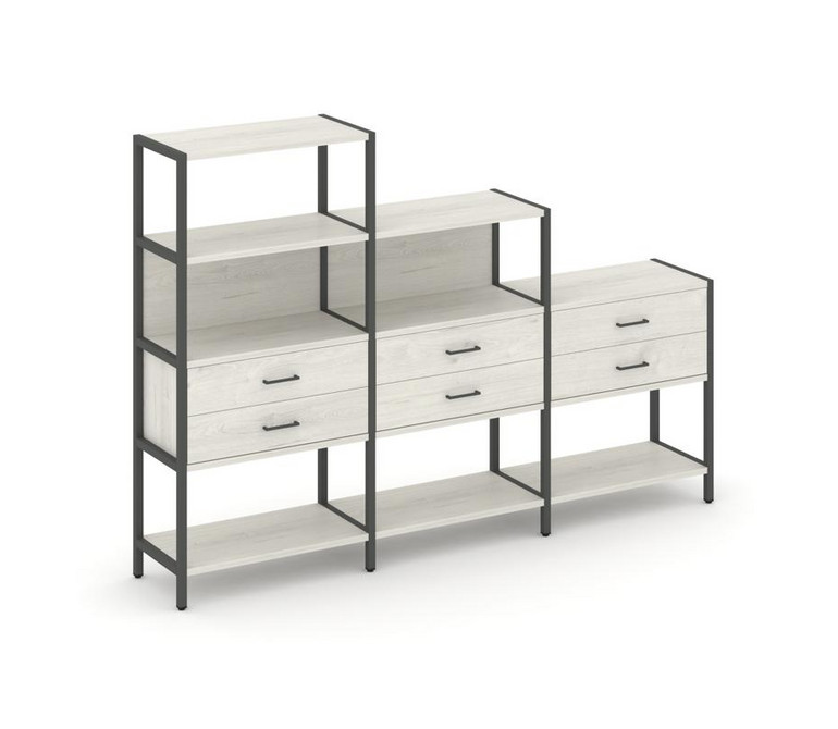 Shelf System Трехсекционный стеллаж четырех/трех/двухярусный с ящиками SN.STM-431 Дуб Наварра/Металл