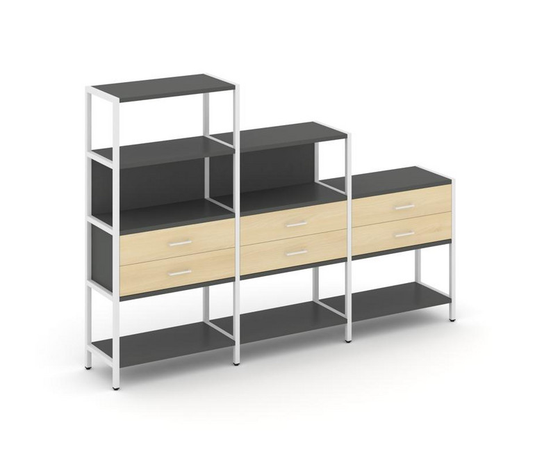 Shelf System Трехсекционный стеллаж четырех/трех/двухярусный с ящиками SN.STM-431 Антрацит/Акация Ло