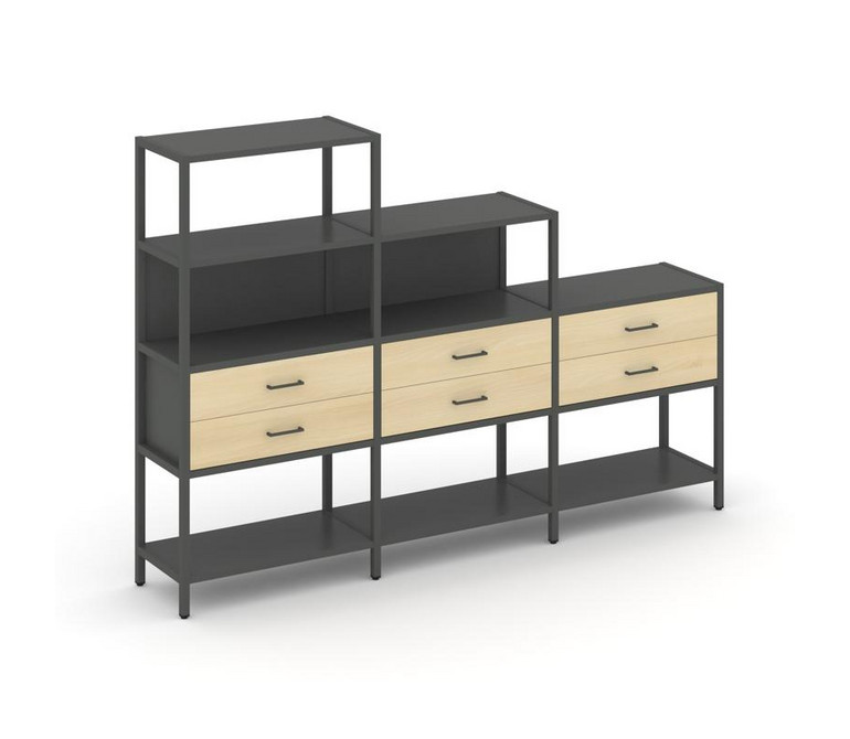 Shelf System Трехсекционный стеллаж четырех/трех/двухярусный с ящиками SN.STM-431 Антрацит/Акация Ло