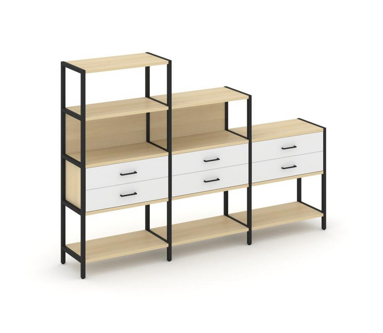 Shelf System Трехсекционный стеллаж четырех/трех/двухярусный с ящиками SN.STM-431 Акация Лорка/Белый