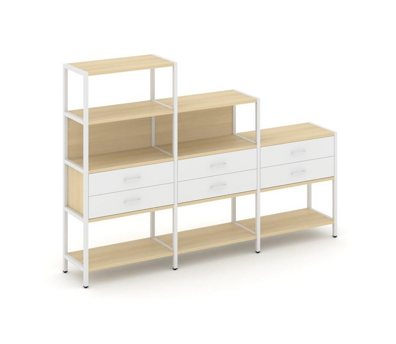 Shelf System Трехсекционный стеллаж четырех/трех/двухярусный с ящиками SN.STM-431 Акация Лорка/Белый