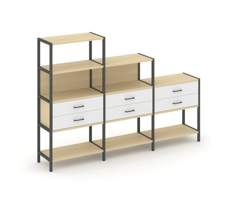 Shelf System Трехсекционный стеллаж четырех/трех/двухярусный с ящиками SN.STM-431 Акация Лорка/Белый