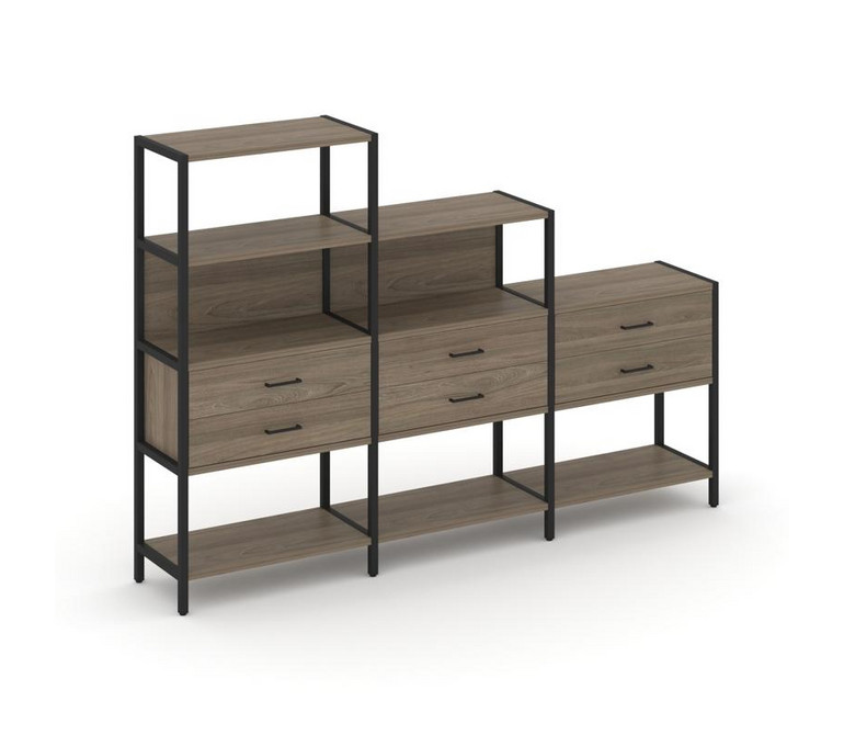 Shelf System Трехсекционный стеллаж четырех/трех/двухярусный с ящиками SN.STM-431 Вяз Благородный/Ме