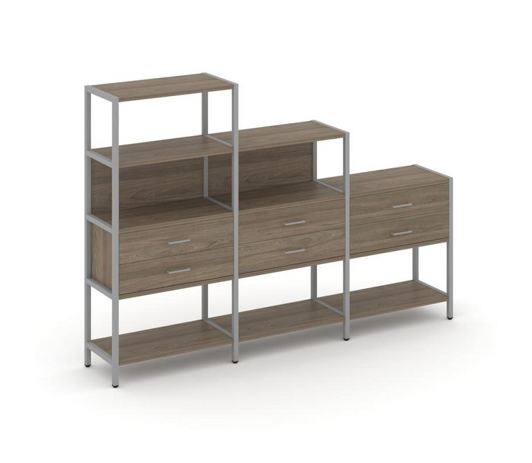 Shelf System Трехсекционный стеллаж четырех/трех/двухярусный с ящиками SN.STM-431 Вяз Благородный/Ме