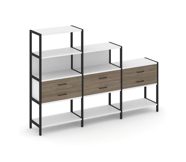 Shelf System Трехсекционный стеллаж четырех/трех/двухярусный с ящиками SN.STM-431 Белый/Вяз Благород