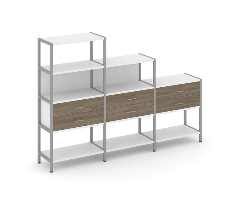 Shelf System Трехсекционный стеллаж четырех/трех/двухярусный с ящиками SN.STM-431 Белый/Вяз Благород