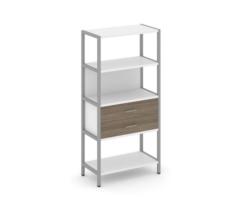 Shelf System Односекционный стеллаж четырехярусный с ящиками SN.STM-412 Белый/Вяз Благородный/Металл