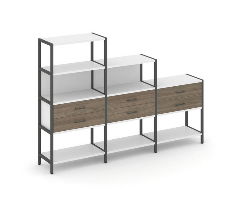 Shelf System Трехсекционный стеллаж четырех/трех/двухярусный с ящиками SN.STM-431 Белый/Вяз Благород