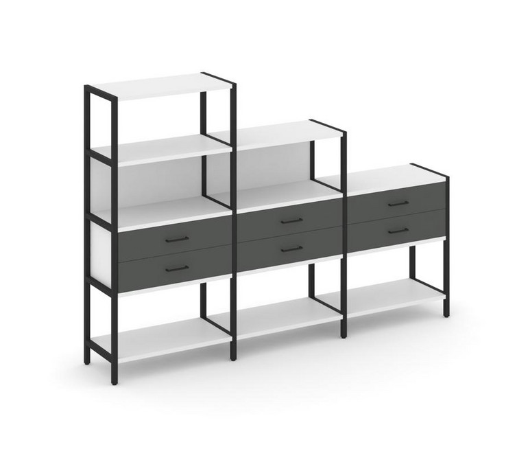 Shelf System Трехсекционный стеллаж четырех/трех/двухярусный с ящиками SN.STM-431 Белый/Антрацит/Мет