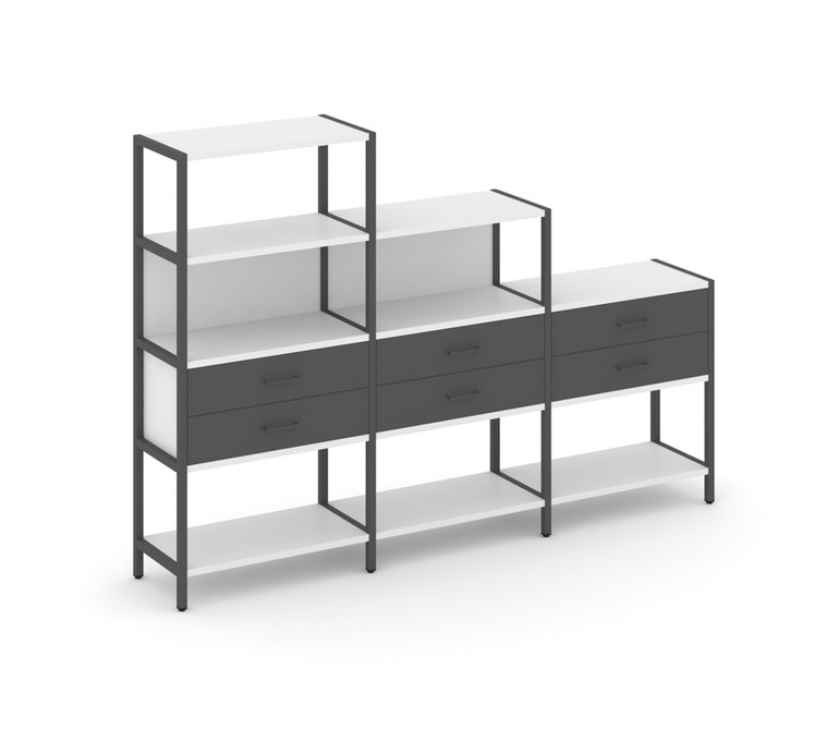 Shelf System Трехсекционный стеллаж четырех/трех/двухярусный с ящиками SN.STM-431 Белый/Антрацит/Мет