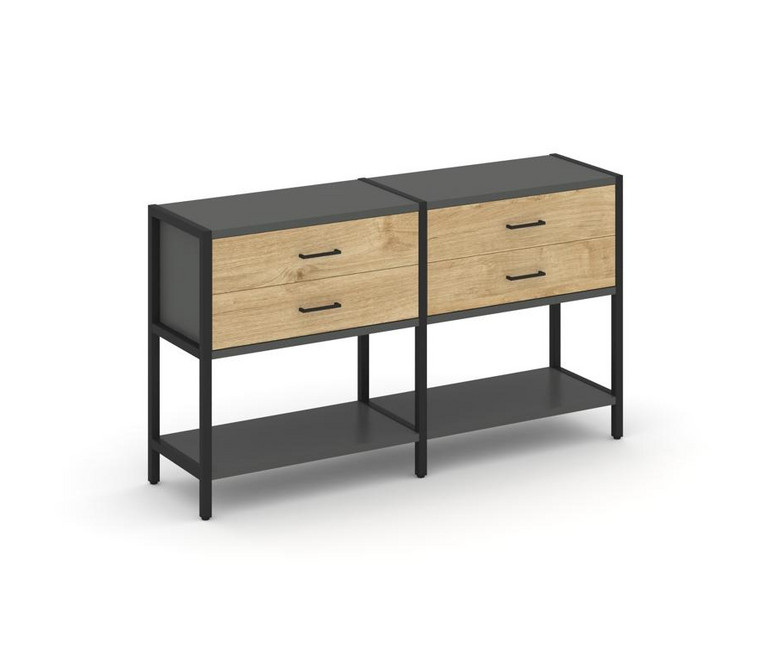 Shelf System Двухсекционный стеллаж двухярусный с ящиками SN.STM-222 Антрацит/Тиквуд Светлый/Металл