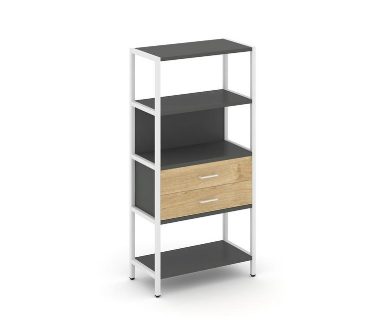 Shelf System Односекционный стеллаж четырехярусный с ящиками SN.STM-412 Антрацит/Тиквуд Светлый/Мета