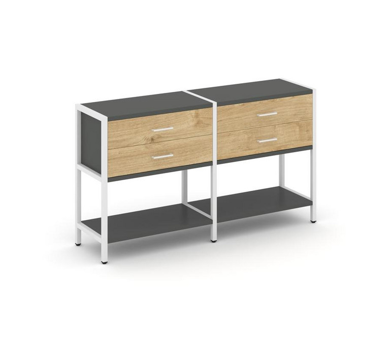 Shelf System Двухсекционный стеллаж двухярусный с ящиками SN.STM-222 Антрацит/Тиквуд Светлый/Металл