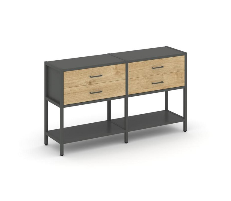 Shelf System Двухсекционный стеллаж двухярусный с ящиками SN.STM-222 Антрацит/Тиквуд Светлый/Металл