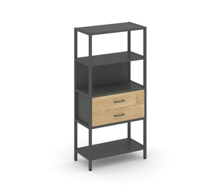 Shelf System Односекционный стеллаж четырехярусный с ящиками SN.STM-412 Антрацит/Тиквуд Светлый/Мета