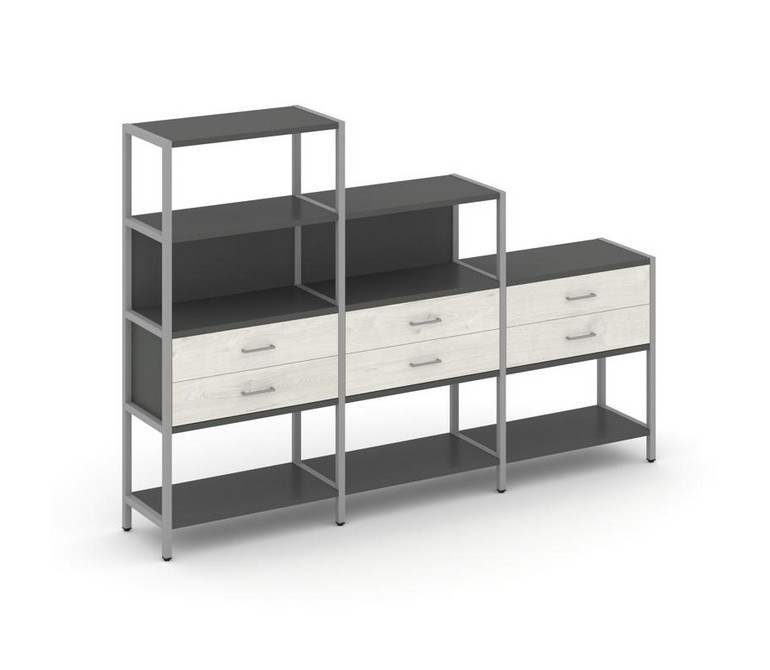 Shelf System Трехсекционный стеллаж четырех/трех/двухярусный с ящиками SN.STM-431 Антрацит/Дуб Навар