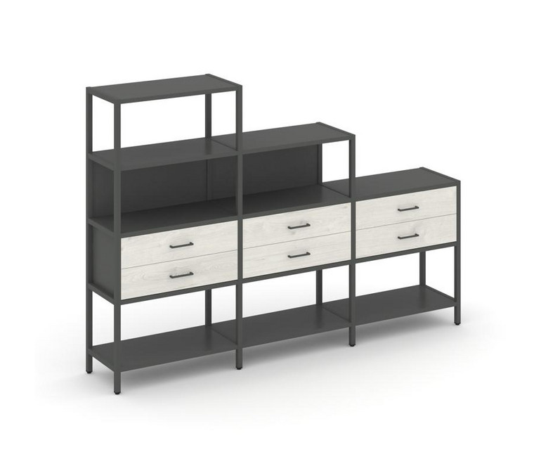 Shelf System Трехсекционный стеллаж четырех/трех/двухярусный с ящиками SN.STM-431 Антрацит/Дуб Навар