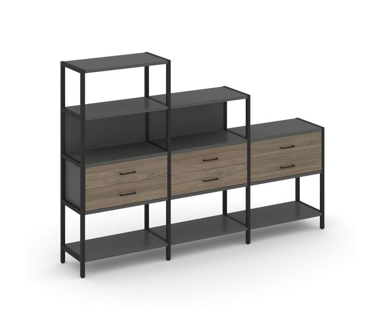 Shelf System Трехсекционный стеллаж четырех/трех/двухярусный с ящиками SN.STM-431 Антрацит/Вяз Благо