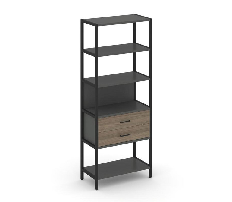 Shelf System Односекционный стеллаж пятиярусный с ящиками SN.STM-512 Антрацит/Вяз Благородный/Металл